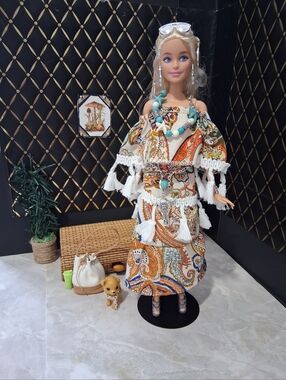 Bohemian Gypsy Off Shoulder Top with matching Skirt for 11.5 inch Doll.